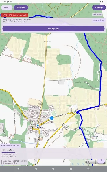 Map and live position in West Highland Way Companion on Android
